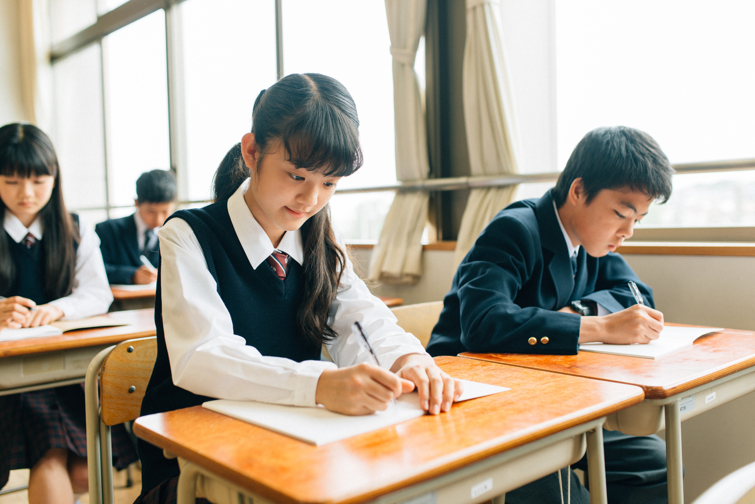 Japanese High School Students doing exams